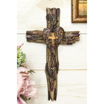Rustic Western Distressed Faux Wooden Barbed Wires With Heart Plaque Wall Cross