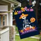thumbnail image 3 of Bandera de casa del Día de los Muertos, México, con diseño de calavera de azúcar, esqueleto, calabaza y flores, de 30 x 45 cm, de poliéster de doble cara, ideal para jardín, patio, césped, decoración, 3 of 4