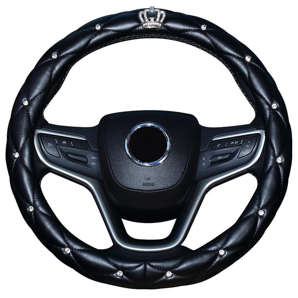 Cubierta Para Volante De Coche Diamante Corona Cuero Bling Lindo Cuatro Estaciones Universal Cubierta Para Volante De Coche Para Hombre Mujer Conductor Cateissary VI008878-01