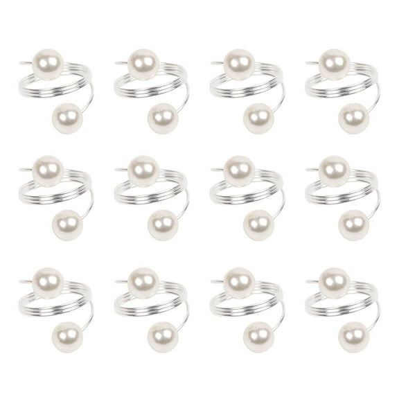 BESTONZON 12pcs White Pearl Napkin Rings Silver Napkin Holders Serviette Buckles for Wedding Banquet Dinner Party