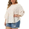 thumbnail image 4 of Agnes Orinda Plus Size Top for Women 3/4 Sleeve Cut Out Floral Blouses 4X White Red, 4 of 5