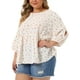 thumbnail image 4 of Blusa de mujer de talla grande Agnes Orinda con mangas 3/4, corte en forma de flor, 1X, blanca y roja, 4 of 5