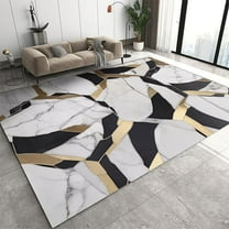 Black And White Area Rug, Black And Gold Geometry Rugs For Living Room, With Non-Slip Backing Modern Marble Large Carpet For Living Room Bedroom Dining Room 3' x 4'