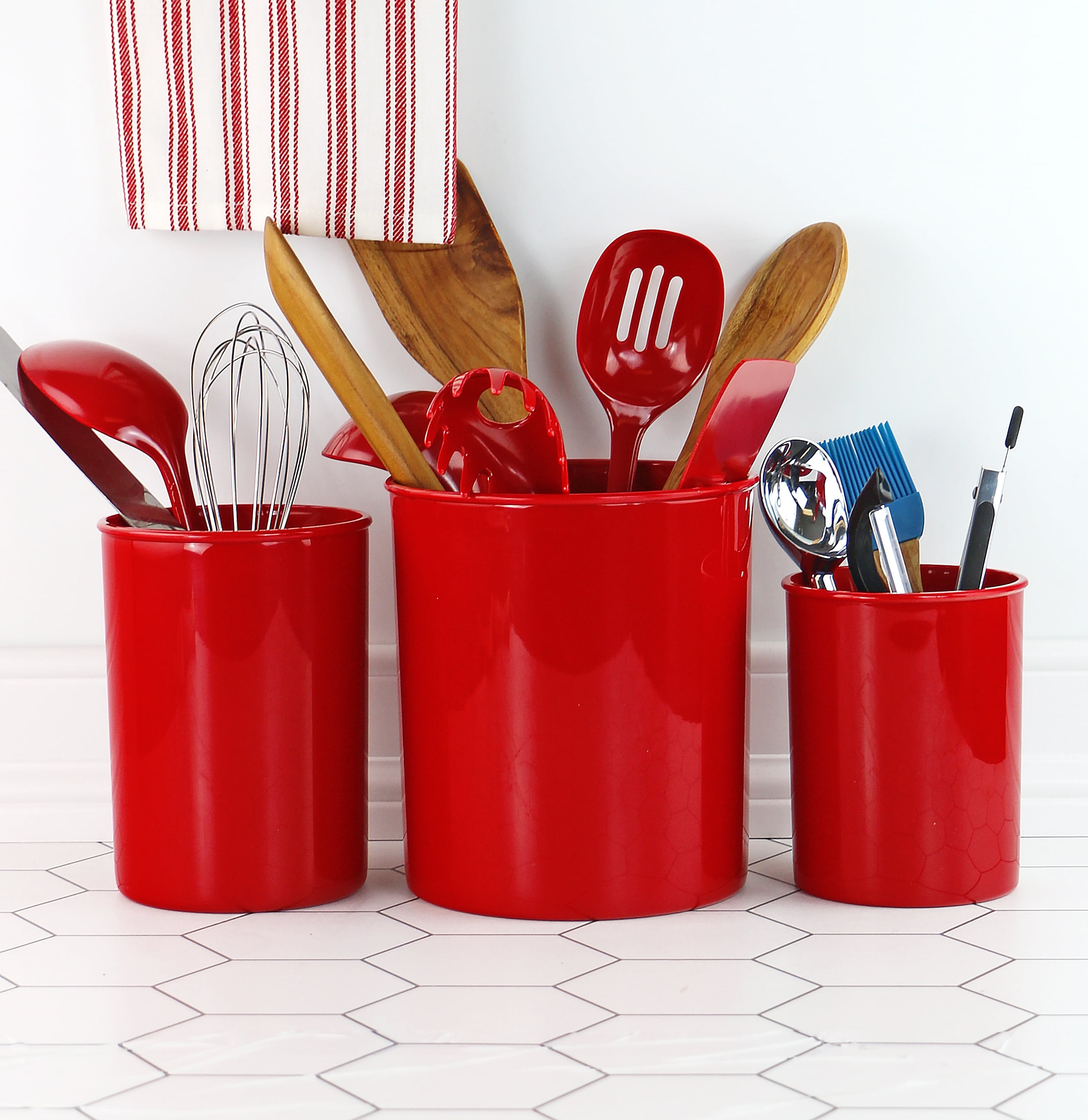 Durable Plastic Countertop Extra Large Utensil Crock/Holder, Red