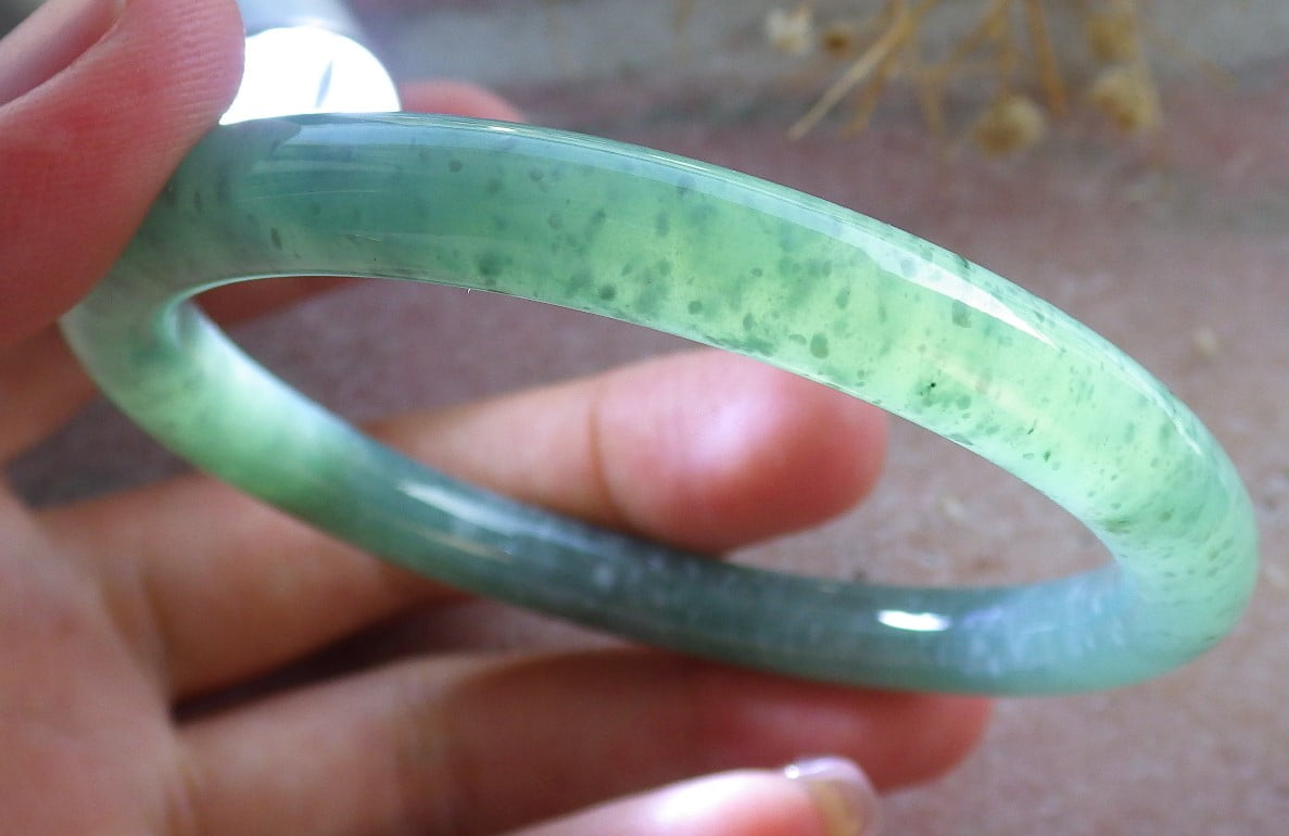 Icy Green Natural A JADE Jadeite Circle Bangle Bracelet 58 mm 683887 TN