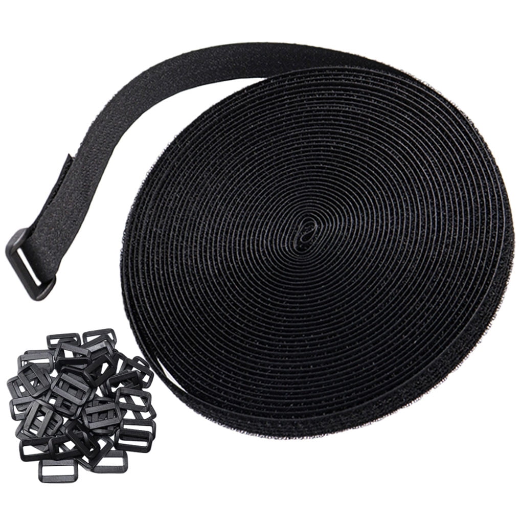 Tineasur 1Set Black Hook and Loop Securing Strap with Buckle for Cord and Wire Management