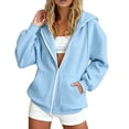 thumbnail image 2 of Dwellite Hoodies for Womens Lightweight Full Zip Up Oversized Sweatshirts with Pockets Long Sleeve Casual Hooded Blue M, 2 of 3