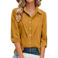 thumbnail image 5 of Otntypg Womens Button Down Linen Shirts Casual V Neck Rolled Up Long Sleeve Tops Elegant Dressy Blouses Business Casual Outfits Gold XXXXL, 5 of 8