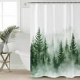 thumbnail image 2 of Extra Long Shower Curtain 72x84 Inch, Green Foggy Forest Shower Curtain Waterproof Bathroom Decor Watercolor Mist Mountains Landscape Fabric Bath Curtain Set Accessories with Hooks, 2 of 6
