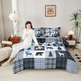 thumbnail image 4 of Feelyou Farmhouse Moose Bear Full Size Comforter Sets, Retro Blue Stripes Buffalo Bedding Comforter Set, Rustic Tree Botanical Reversible Bedding Sets, Luxury Bedroom Decor, 3pcs, 4 of 8