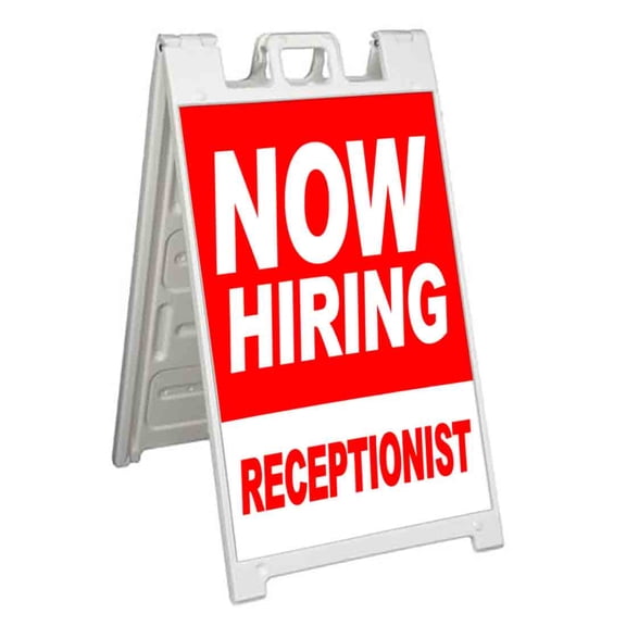 Now Hiring Receptionist (24" X 36") Standard A-Frame Signicade, Includes Decal Applied To Stand