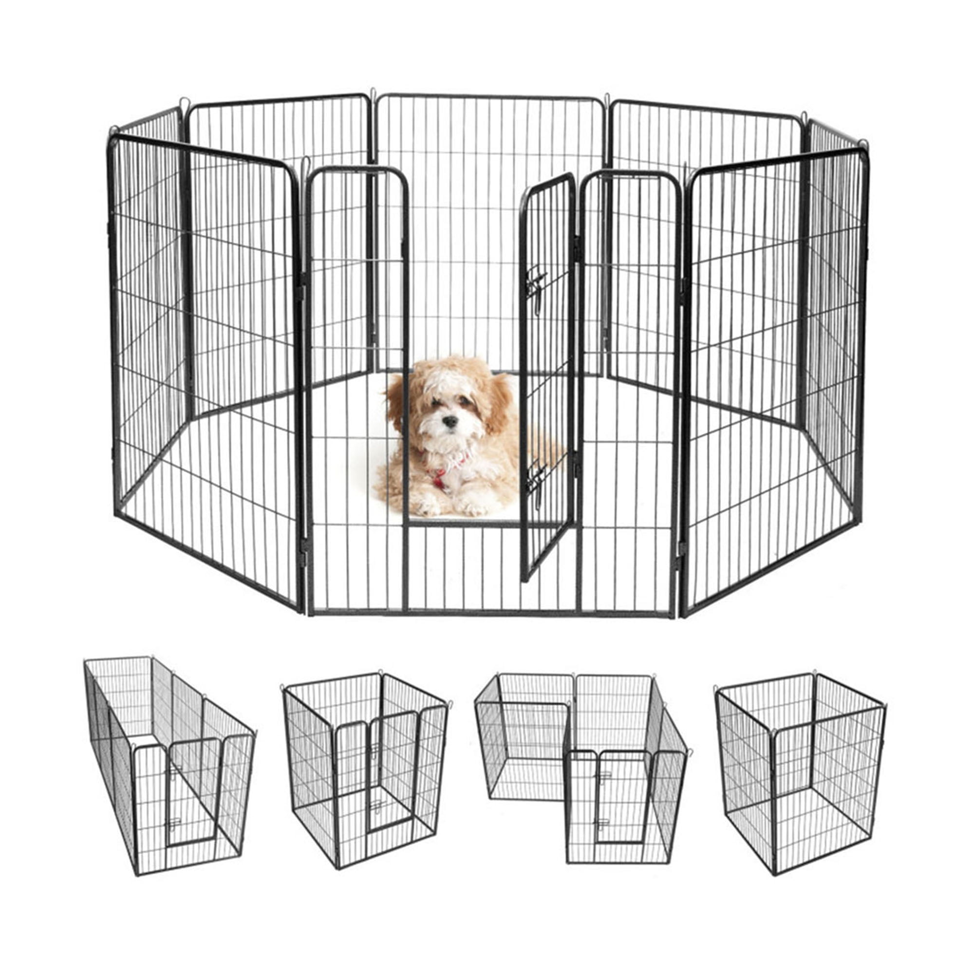 Pefilos 31.5"x40" Dog Playpen Outdoor 8-Panels Dog Pen Large Indoor Metal Puppy Pet Playpen for Small Dogs Run Fence, Black