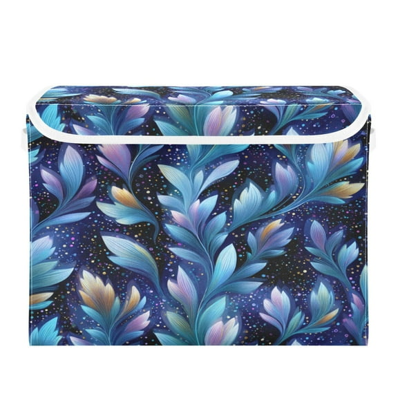 Storage Box With Lid 16.5x12.6x11.8In Foldable Stacked Household Storage Box Cartoon Blue Leaves