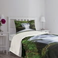 thumbnail image 3 of Ambesonne Nature Quilted Bedspread Set 2 Pcs, Trees Flowers Waterfall, Twin Size, Green White, 3 of 5