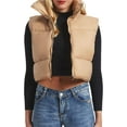 thumbnail image 2 of Women's Winter Cropped Puffer Vest Crop Jackets For Women Full Zip Stand Collar Padded Lightweight Outwear Vest, 2 of 12