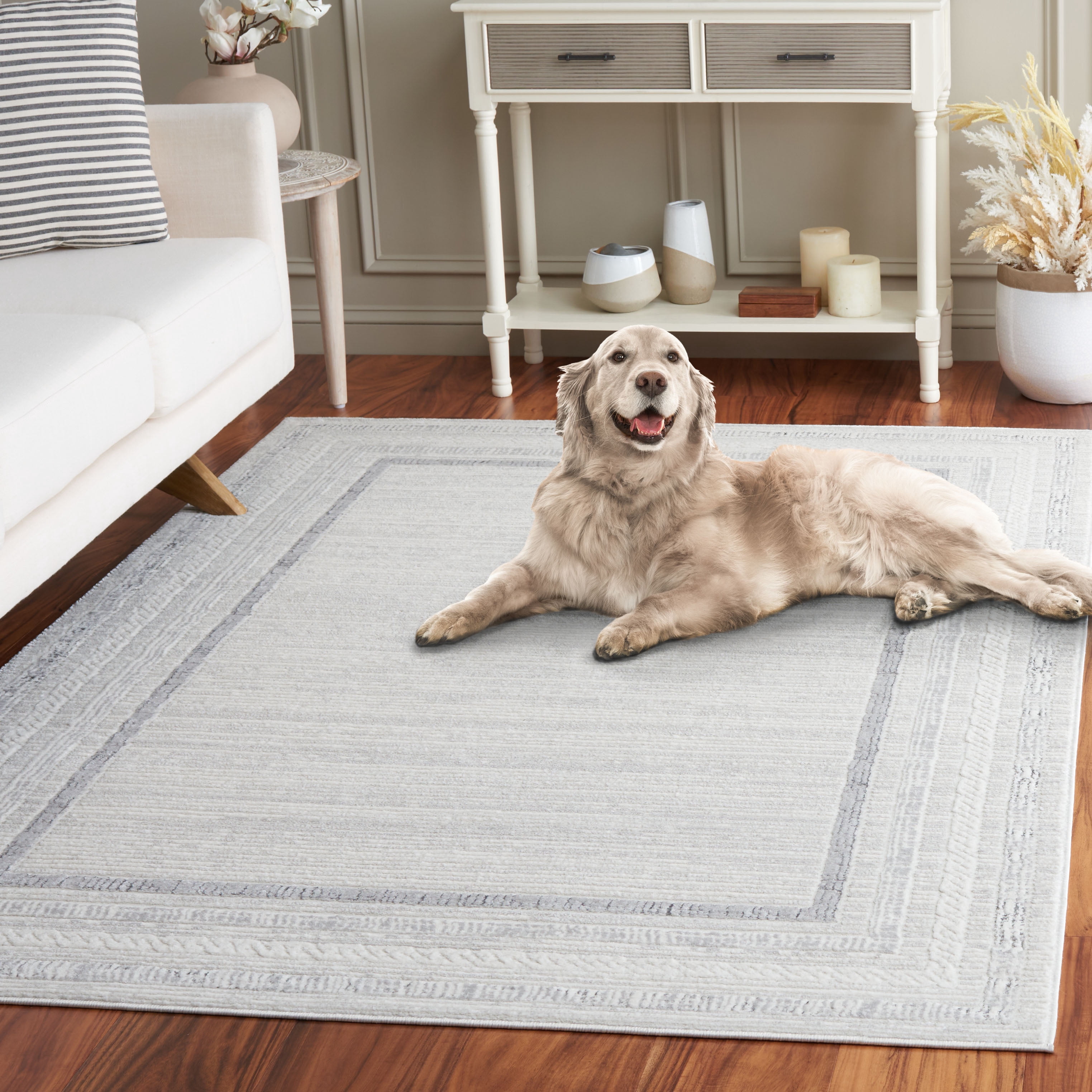 SAFAVIEH Hanna Daquan Bordered Area Rug, Ivory/Grey, 8' x 10'