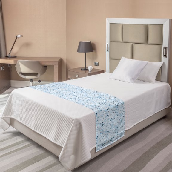 Geometric Bed Runner, Overlapping Circles Intersecting with Little Rounds Spots Ellipses, Decorative Accent Bedding Scarf for Hotels Homes and Guestrooms, Twin, Sky Blue and Night Blue, by Ambesonne