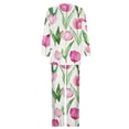 thumbnail image 4 of Puntoco Traje De Pantalón Y top De Cuello Redondo De Manga Larga Con Estampado Informal De Verano Para Mujer Rosa L, 4 of 5