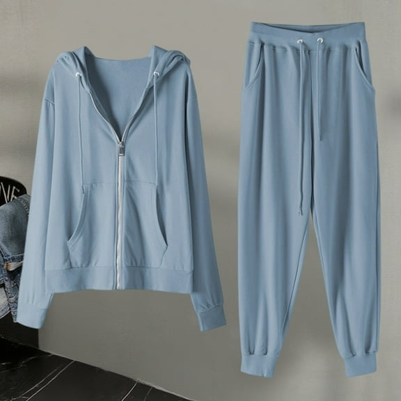 Womens Sweatsuits Two Piece Zipper Hoodie Sweatshirt Jogger Pants Loungewear Sets Fall Essentials Women Outfits Sets