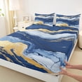 thumbnail image 3 of Manfei Marble Texrure Print Bed Sheets,Fulid Striped Artistic King Sheets,Blue Gold Sheet Set For Girls Boys,Super Cozy Room Decor,4pcs, 3 of 7