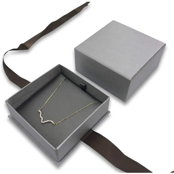 1 Qty - Deluxe Seal-Grey Elegant Ribbon Pre-Wrapped Pendant/Earring Jewelry Box - For sales/gifts/display/storage