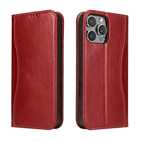 ShellTech for iPhone 14 Pro Leather Wallet Case,Luxury Genuine Vintage Leather [Slim and Durable] with Card Slot & Kickstand [Magnetic Closure] Flip Folio Case,Red