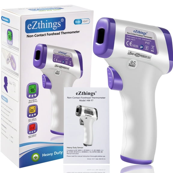 eZthings Heavy Duty Professional Non-Contact Infrared Forehead Thermometer for Adults and Children (Multi, LCD Buttons)