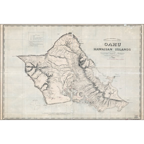 24"x36" Gallery Poster, map of Oahu hawaii 1898