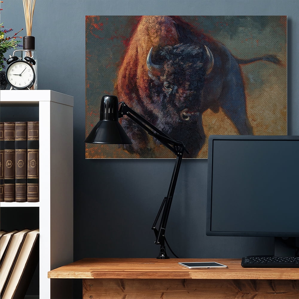 Stupell Industries Running Bull Portrait Masculine Cattle Pose Canvas Wall Art by Julie T. Chapman