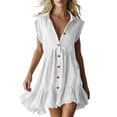 thumbnail image 2 of Ovbmpzd Casual Summer&nbsp;Dresses&nbsp;for Women Light Blue Ruffled Hem Plain Loose Fitting Long V-Neck Shift Casual&nbsp;Dresses&nbsp;for Women,M, 2 of 5