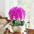 thumbnail image 4 of Artificial Phalaenopsis Flowers with 4 Bundles Leaves Artificial Orchid Flowers Stem Plants for Home Décor (Purple), 4 of 5