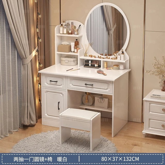White Light Dressing Table Luxury Nordic Vanity Stool Dressing Table Accessories Organizer Tocador Maquillaje Bedroom Furniture My Lux Decor Round