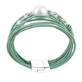 thumbnail image 4 of Moda Mujer Brazalete de material cuero Perla con Brazalete Verde, 4 of 7