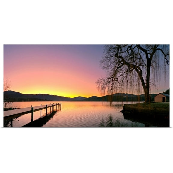 Great BIG Canvas | Rolled Kevin Smith Poster Print entitled Sunrise over a dock in Lake Whatcom during Winter Bellingham Washington