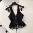 thumbnail image 2 of Toddler Girls Summer T Shirts Tops Tie Up Slim Fit Hanging Neck Backless Denim Vest Crop Top Tees Size 2-3T, 2 of 3