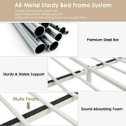 Homfa Queen Size Canopy Bed Frame, 2 Storage Drawers Metal Platform Bed with Button Tufted Upholstered Headboard, Canopy Bed Curtain Not Included, Beige