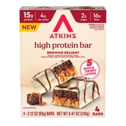 Atkins High Protein Bars, Brownie Delight Flavor, 15g of Protein, 4g Net Carbs, Keto Protein Bars, Low Sugar, 4 Count