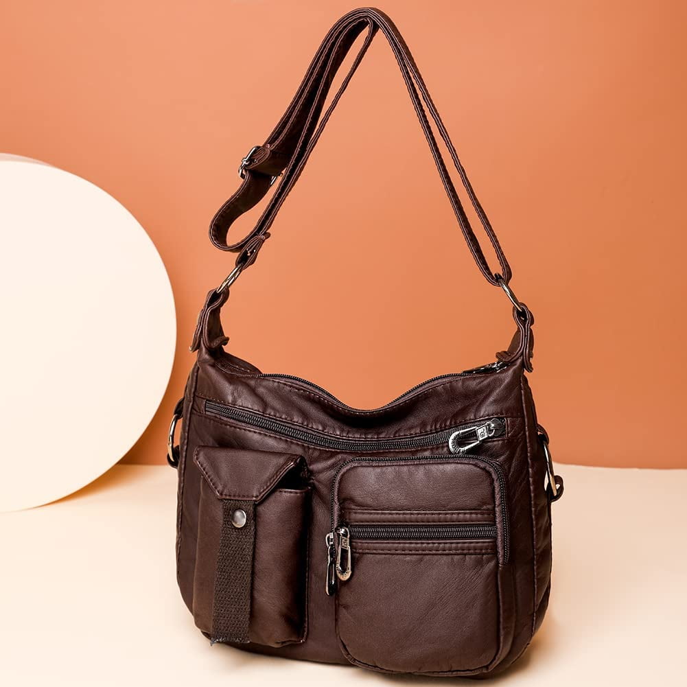 Soft Leather Crossbody Purse for Women Pocketbooks Waterproof Shoulder Bag Ladies Multi Pocket Crossbody Bag