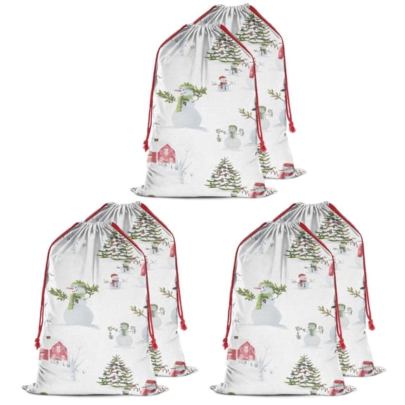 Christmas Bags Drawstring,White Christmas Snowman Pattern Large Xmas Christmas Gift Bags,Reusable for Xmas and New Year Party Favors and Supplies,27.6" X 19.7"