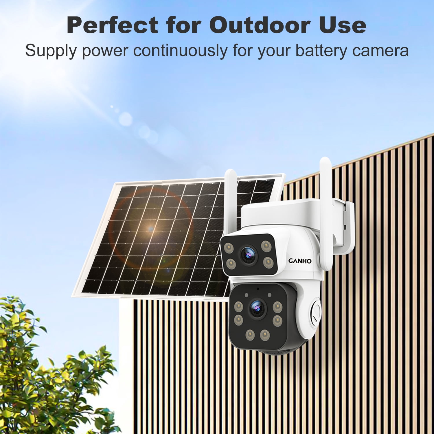 GANHO Waterproof Solar Panel 7W 5V, 4M USB Cable Solar Charger, Continuous Power for Rechargeable Battery Security Cameras