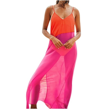 

Wedding Guest Dresses for Women Summer Dress Womens Patchwork Sling Backless Sleeveless V-Neck Long Dress Beach Dress Summer Savings Clearance Summer Dresses for Women 2022 Corset Dress Pink 2XL