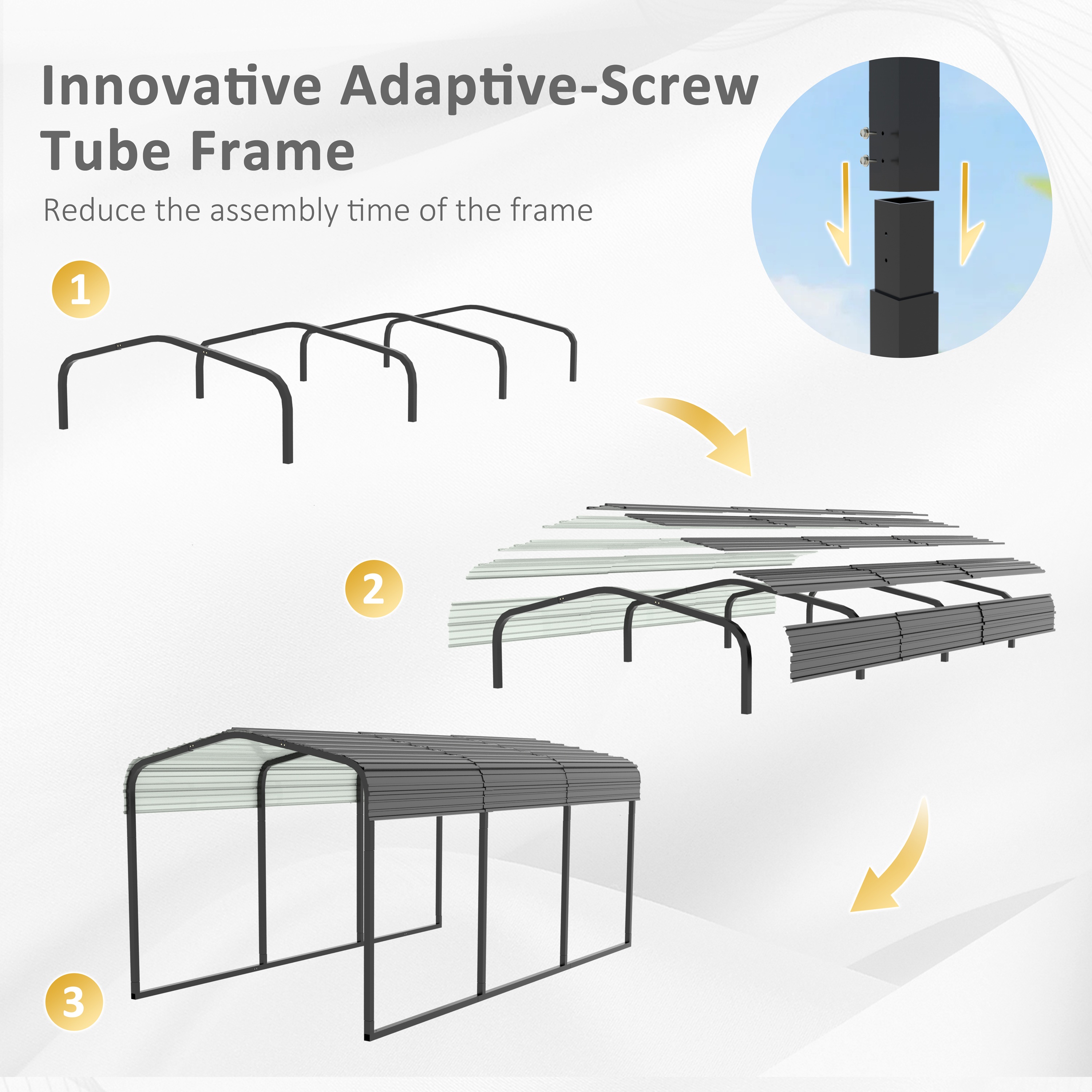 VEIKOUS 15' x 10' Outdoor Metal Carport, Heavy Duty Galvanized Steel Carport Canopy for Patio, Grey