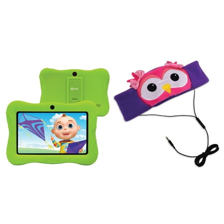 Contixo V9-3 Green 7-Inch Kids Tablet with 16 GB Storage (Green) & H1-Owl Kid's Fleece Headphones (Owl)