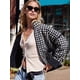 thumbnail image 4 of Chaqueta Acolchada Corta con Estampado Floral Vintage para Mujer, Chaqueta Corta Abierta Al Frente, Ropa de Abrigo Cuadros en y Negro M, 4 of 9