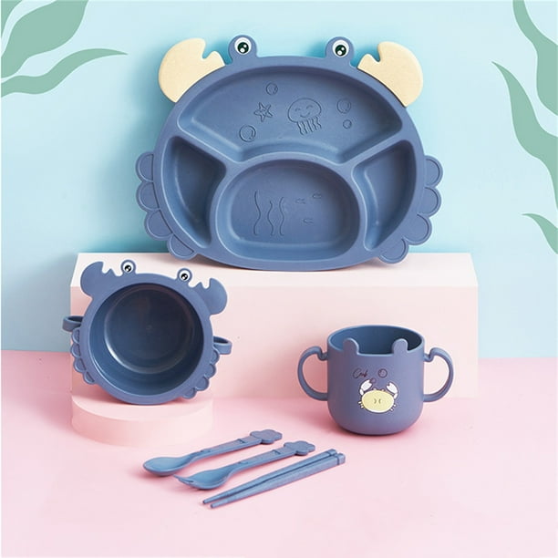 Juego de vajilla para platos para niños pequeños, juego de platos y cubiertos para niños, juego de bandejas de alimentos complementarios para niños pequeños, juegos de vajilla para n