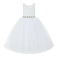 thumbnail image 2 of Ekidsbridal Girl Wedding Flower Girl Dress - White V-Back Lace Tulle Tutu with Rhinestone Sash 212R2-A (Size: 2-10), 2 of 3