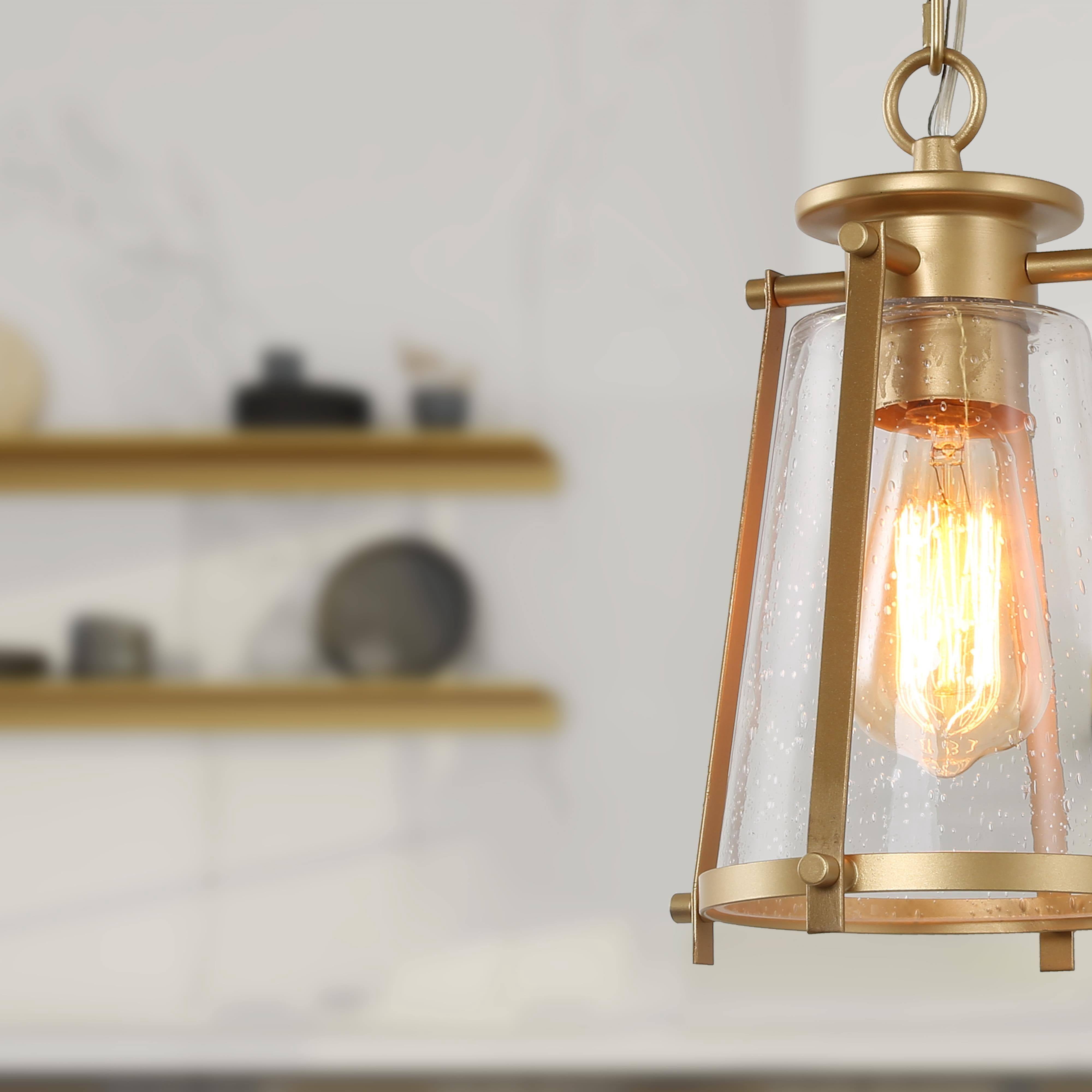 LNC 1-Light Matte Gold Cone Mini Pendant with Clear Seeded Glass for Kitchen or Bar