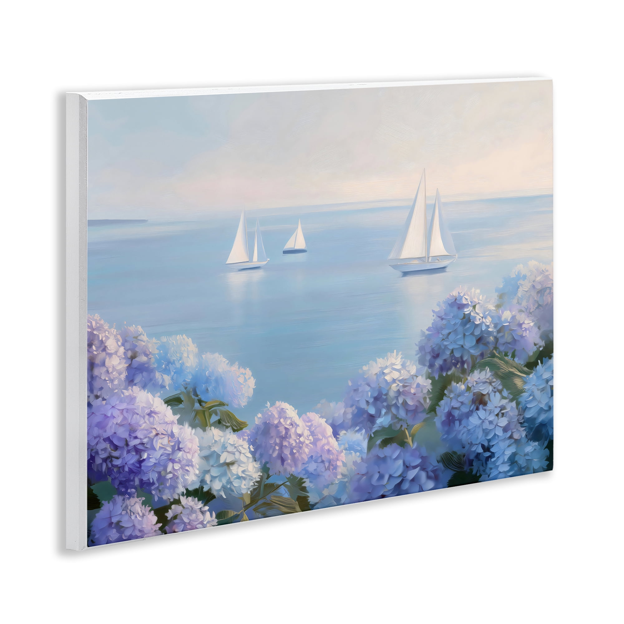 Stupell Industries Sailboats & Hydrangeas at Sea Wall Plaque Art, design by LSR Design Studio