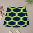 thumbnail image 4 of Green Blue Honeycomb Pattern Design Women's High Waist Skirt Stretchy Casual Mini Skirt, 4 of 8
