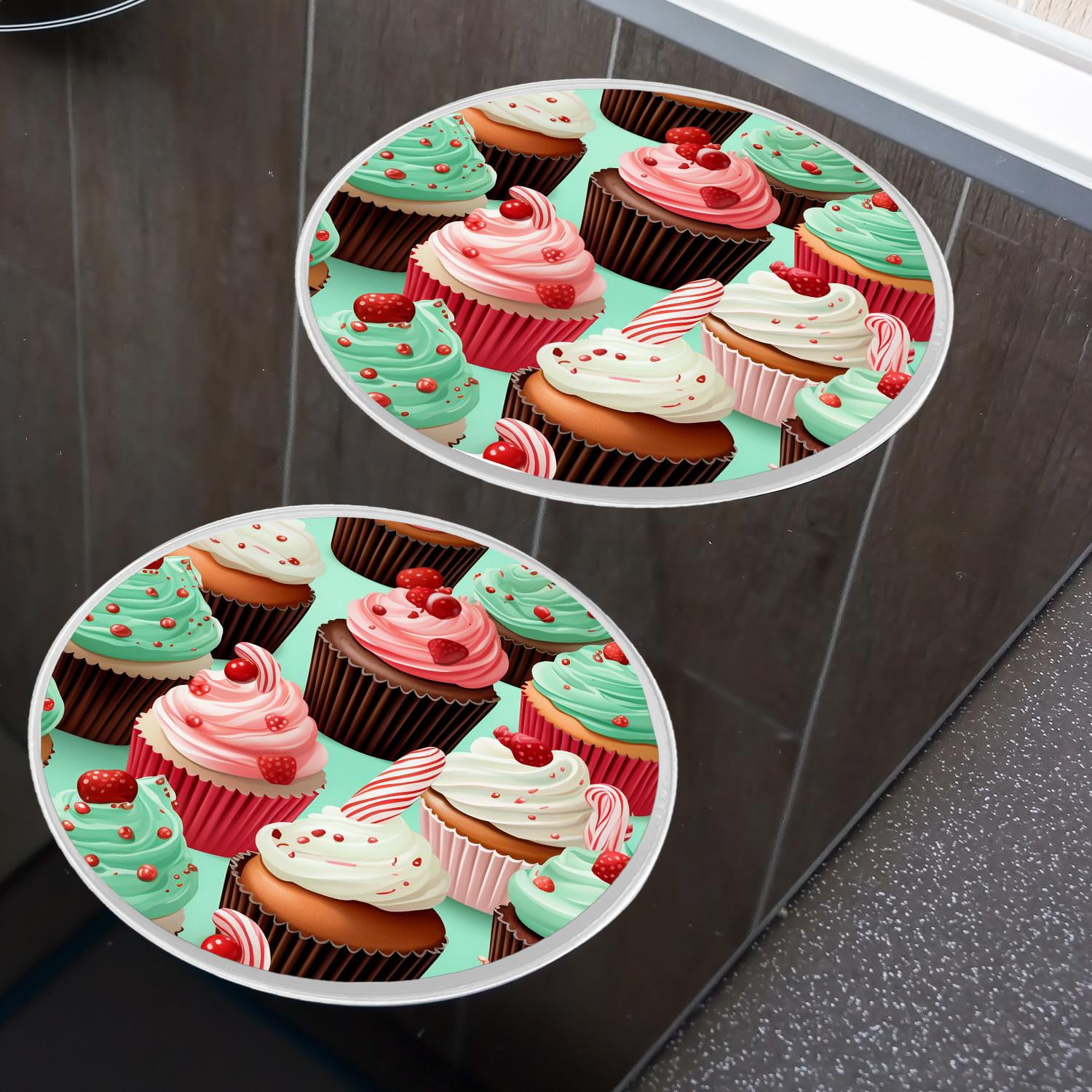 Round Stove Burner Covers 4 Pcs for Home Decor Cooktop Decorative ,Christmas Cupcakes art, Metal Round Stove Burner Covers 8Inch And 10Inch